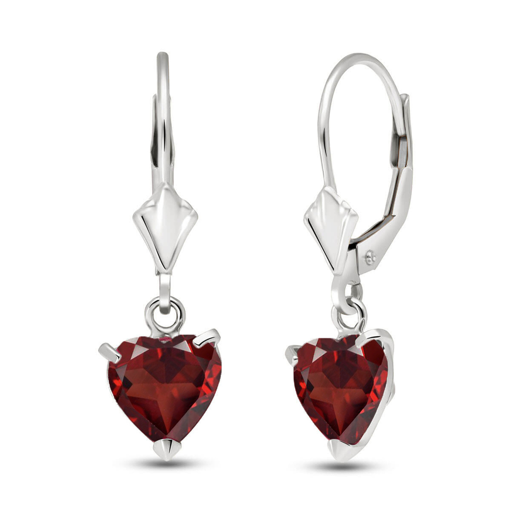 14K.SOLID GOLD LEVERBACK EARRING WITH NATURAL GARNETS (White Gold)